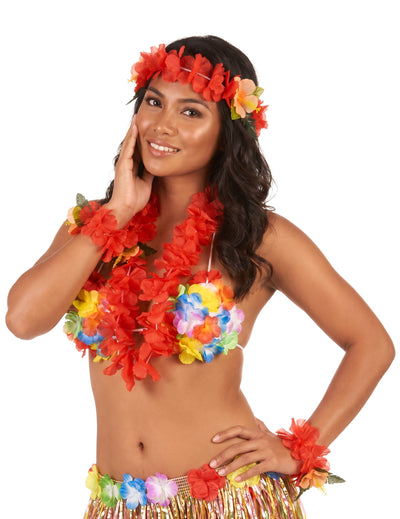 Set floral Hawaï rouge adulte