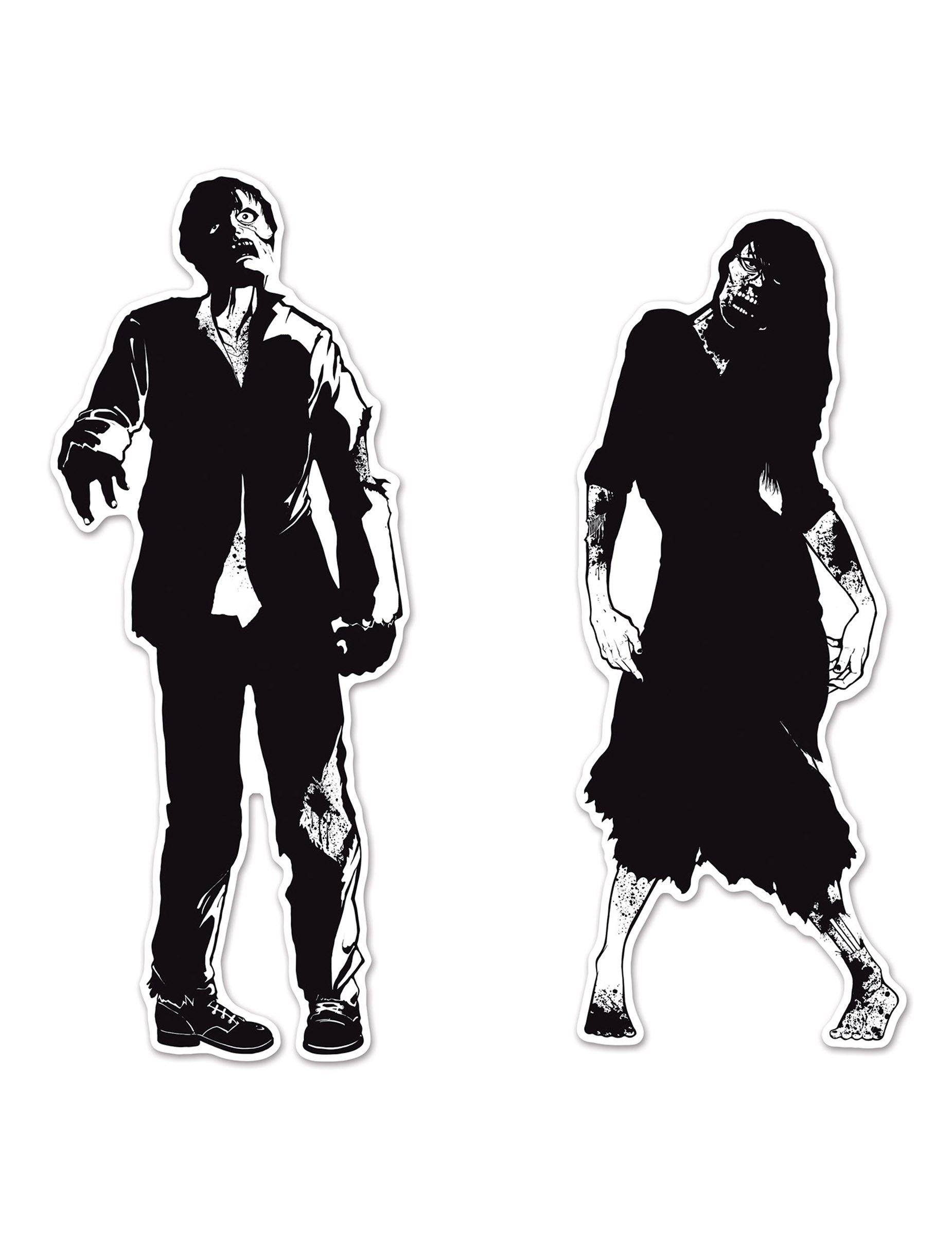 Silhouettes en carton zombies pour décoration noir et blanc