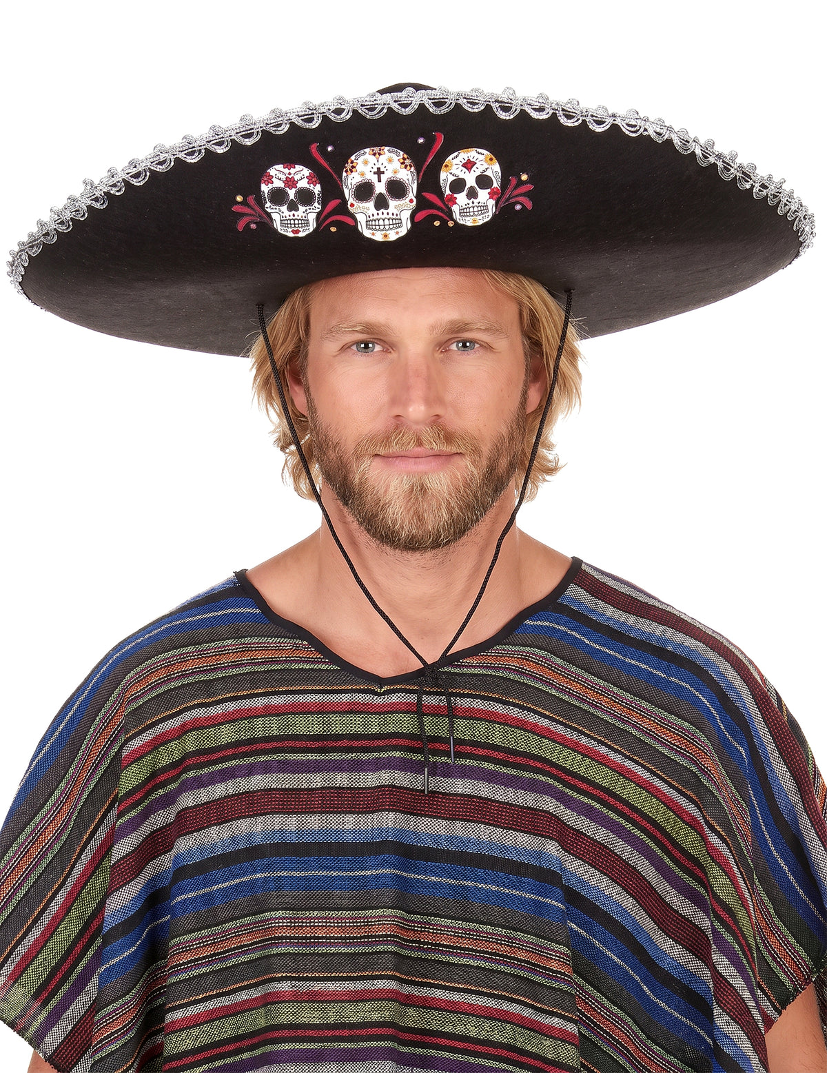 Sombrero noir Dia de Los Muertos finitions argentées adulte
