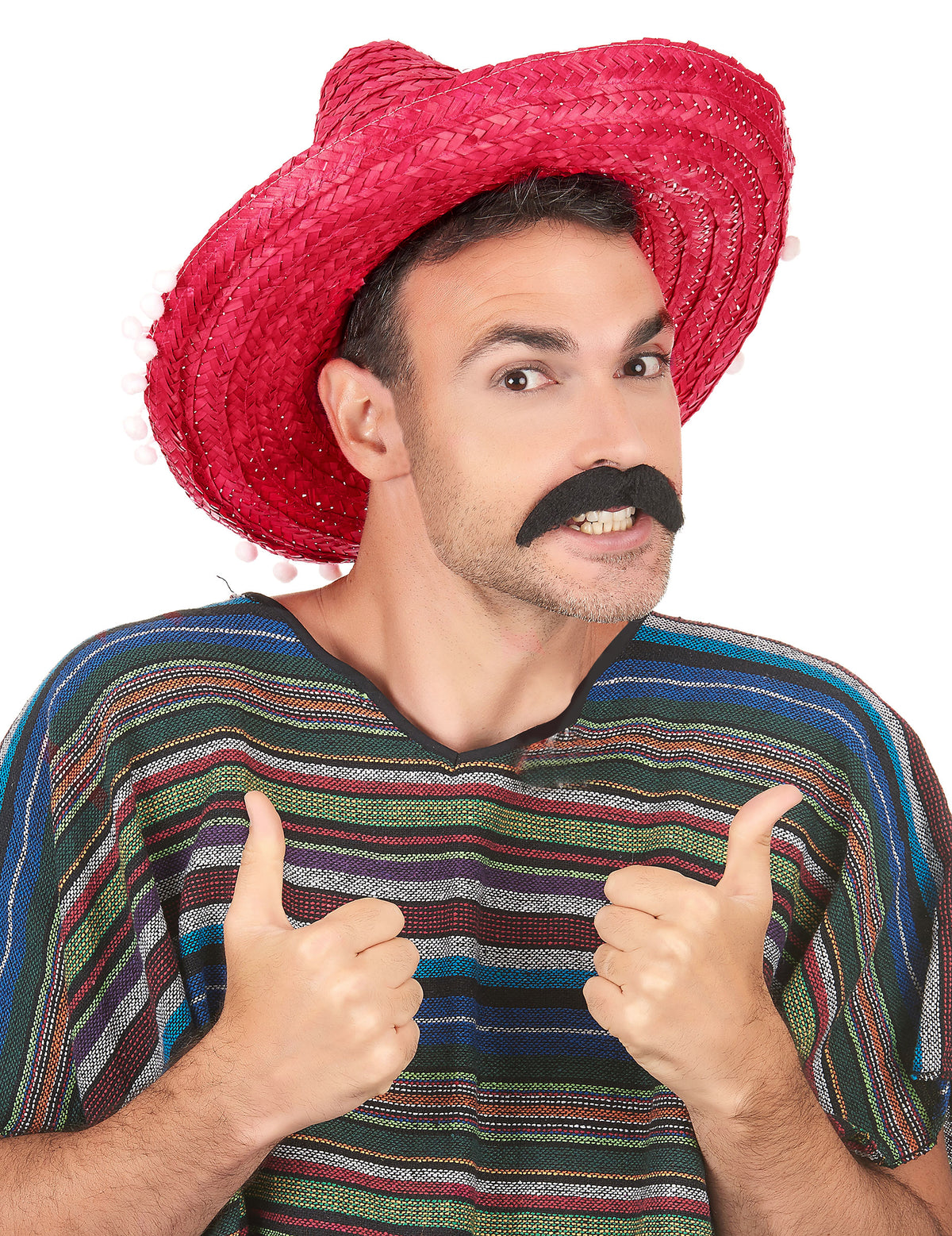 Sombrero pour adulte rouge à bordure pompons blancs