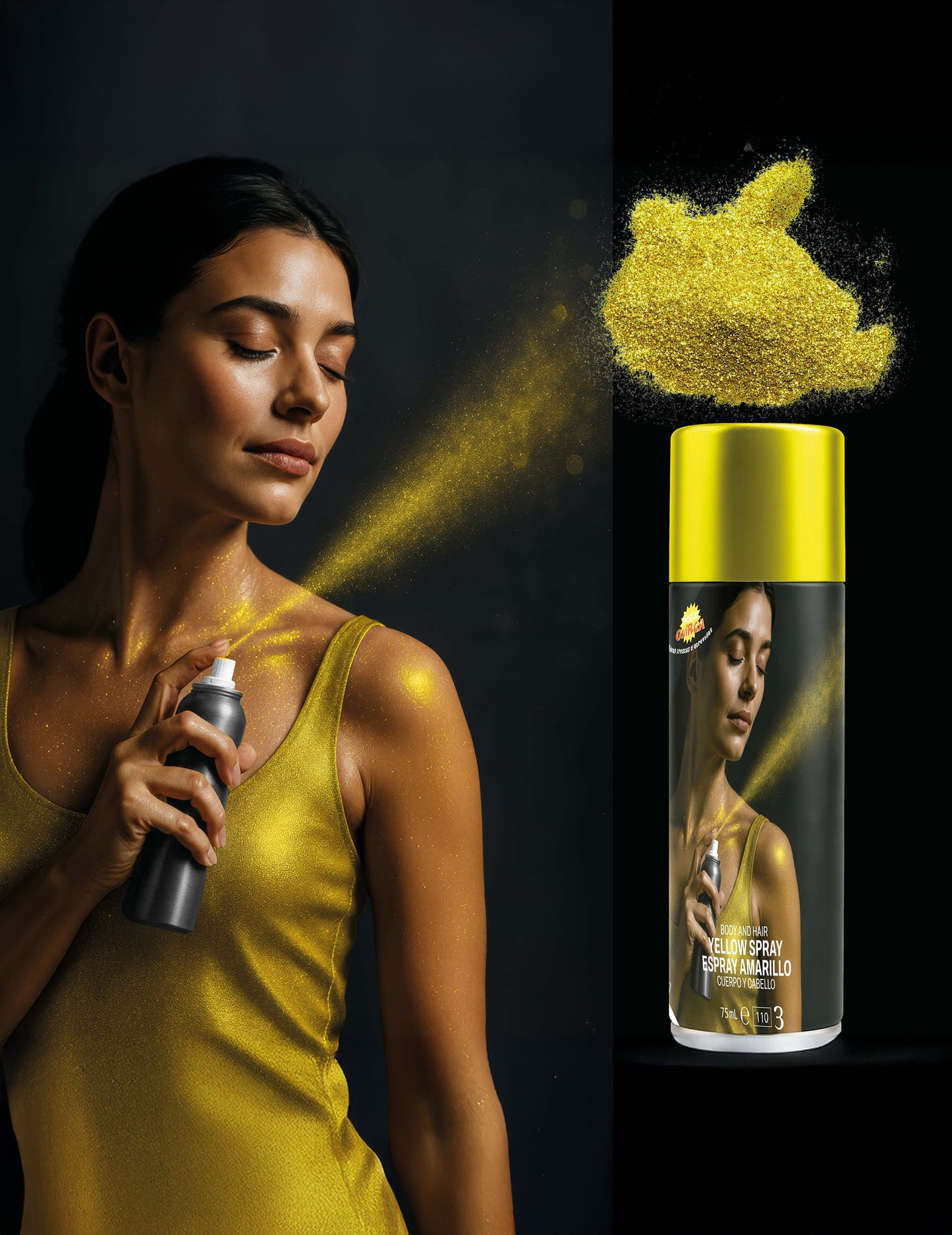 Жълт спрей за блясък на тялото 75 ml