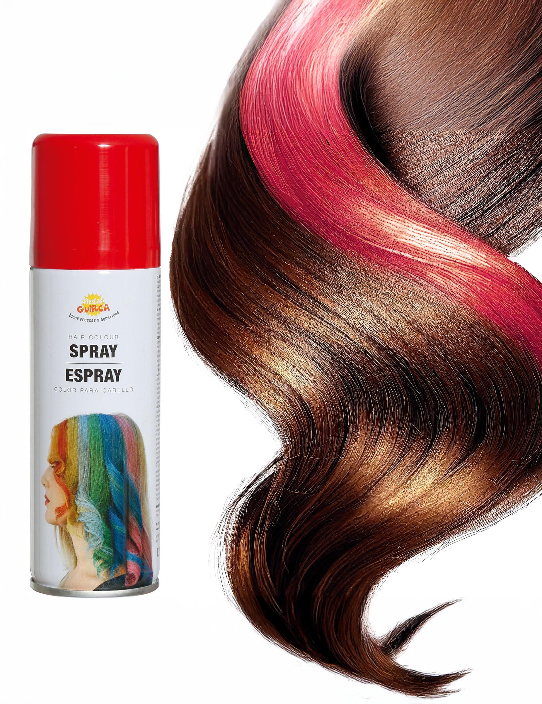 Детайл на червения цвят върху кичур от спрея за коса