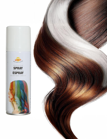 Детайл на белия цвят върху кичур от спрея за коса