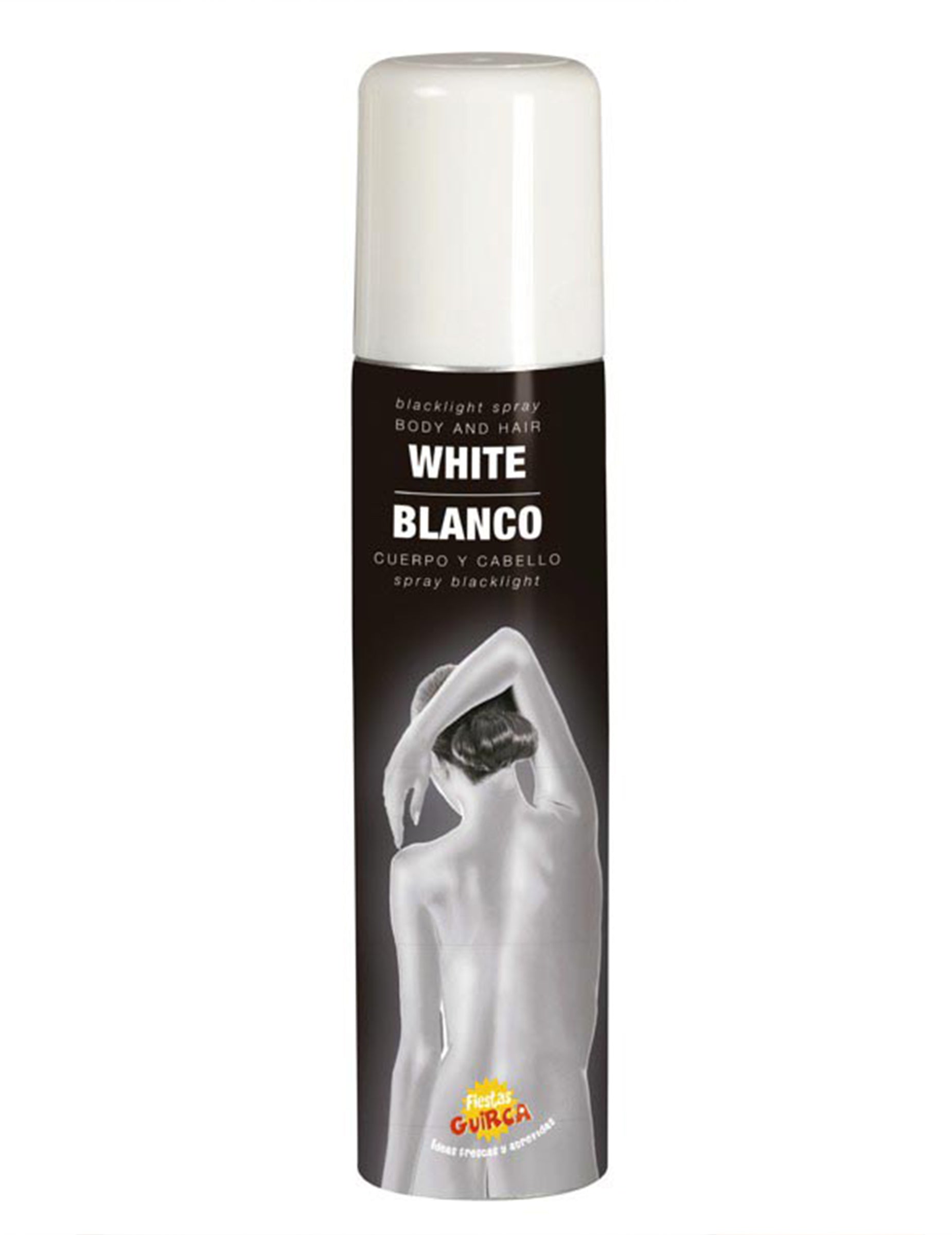 Vue de face du flacon du spray pour le corps à paillettes pour adulte