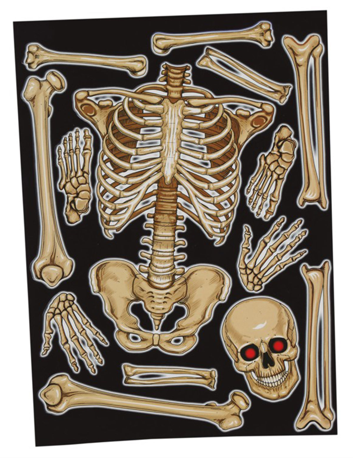 Stickers pour fenêtre squelette pour Halloween beige avec yeux rouges