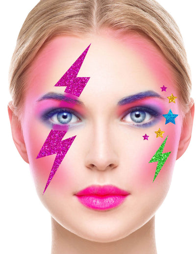 Stickers pour visage éclairs à paillettes pour femme multicolores