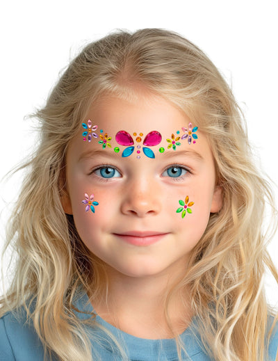 Strass adhésifs papillon et fleurs pour enfant multicolores