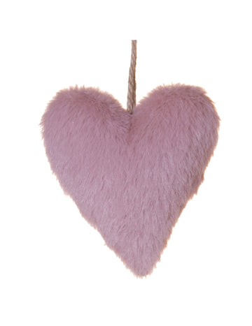 Висящо сърце от розов пух 12 cm за коледна елха 
