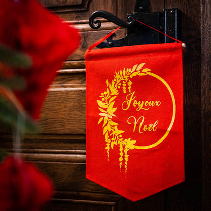 Коледна декорация за окачване от лен, червена със златни влакна, 20 x 30 см cm декоративен
