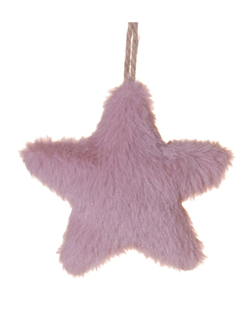 Висяща лампа с розова козина и звезда 12 cm за Коледа