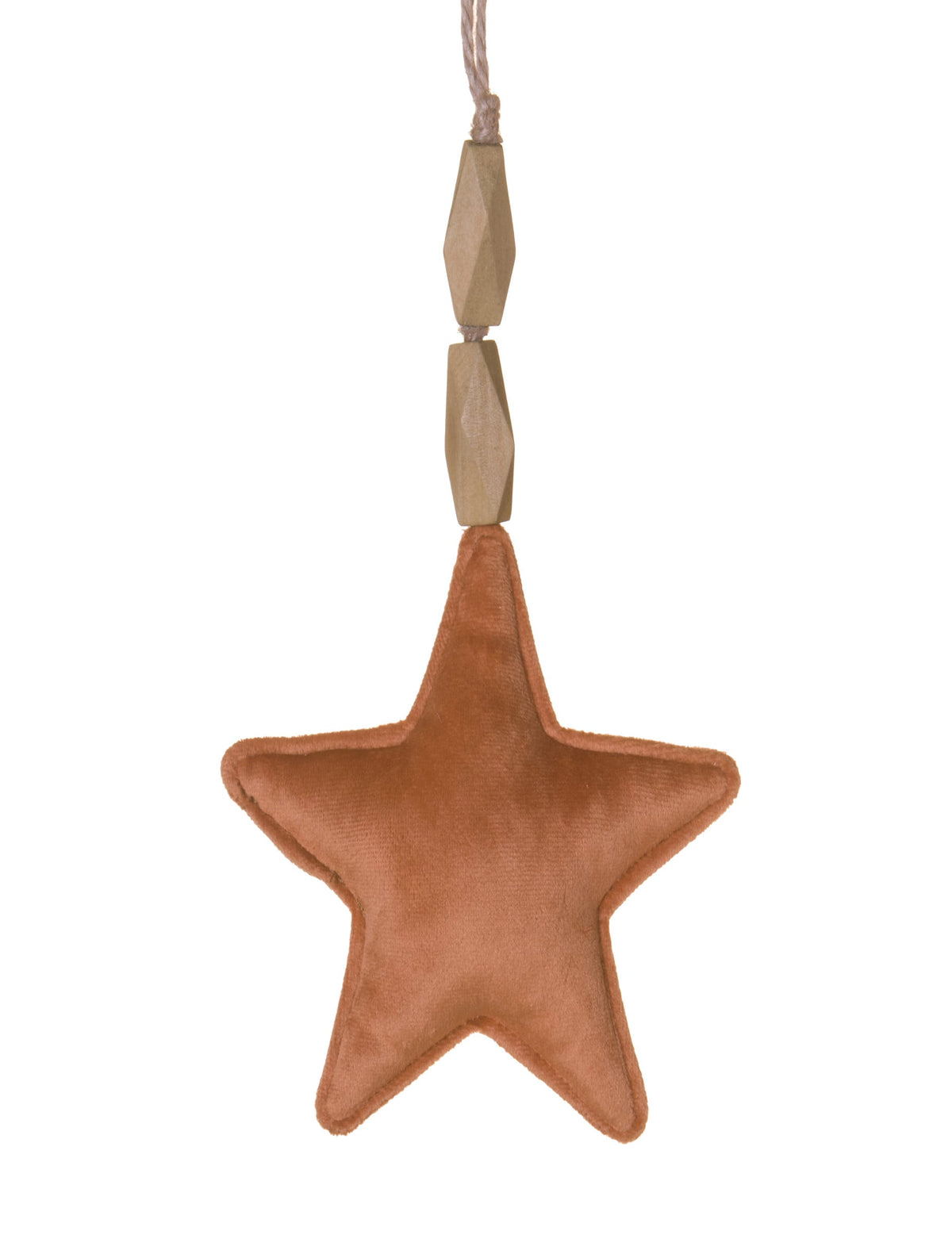 Suspension étoile en velours pour décoration terracotta avec cordelette et perles en bois