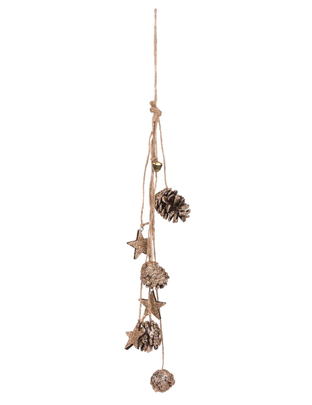 Suspension pommes de pin et étoiles bois pour décoration paillettes cuivre