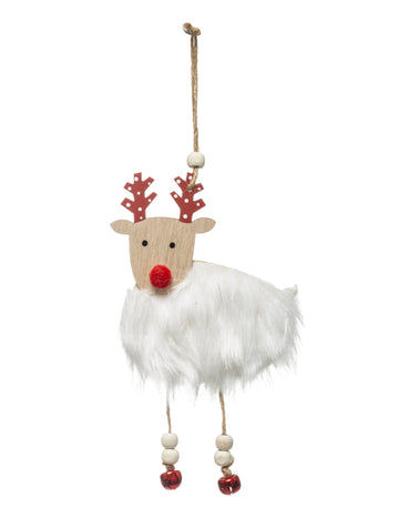Висяща украса елен с бяла и червена козина 18 cm 