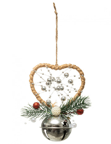 Висяща украса сърце и звънче 12 cm 