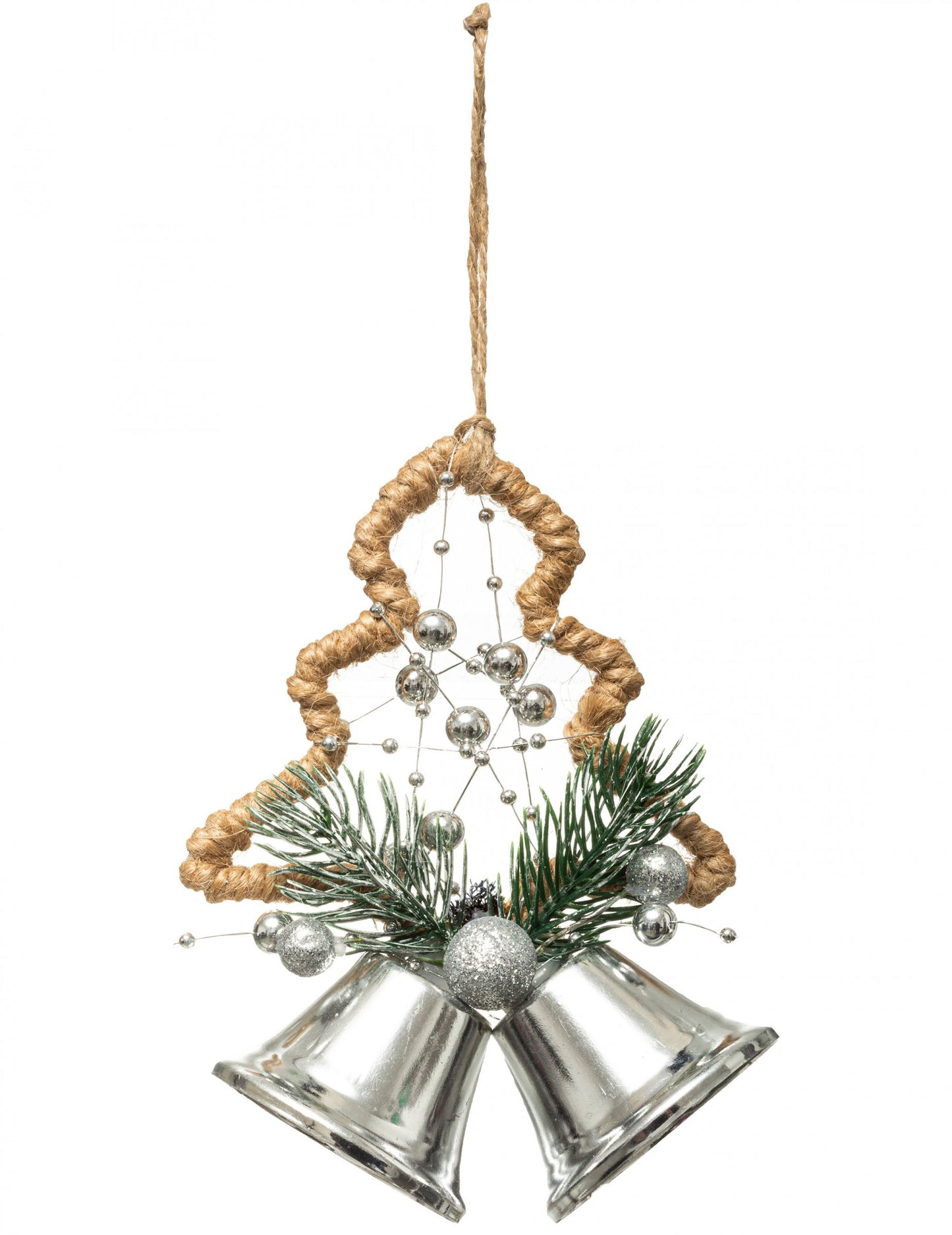 Висяща украса елха и сребърни камбанки 12 cm 