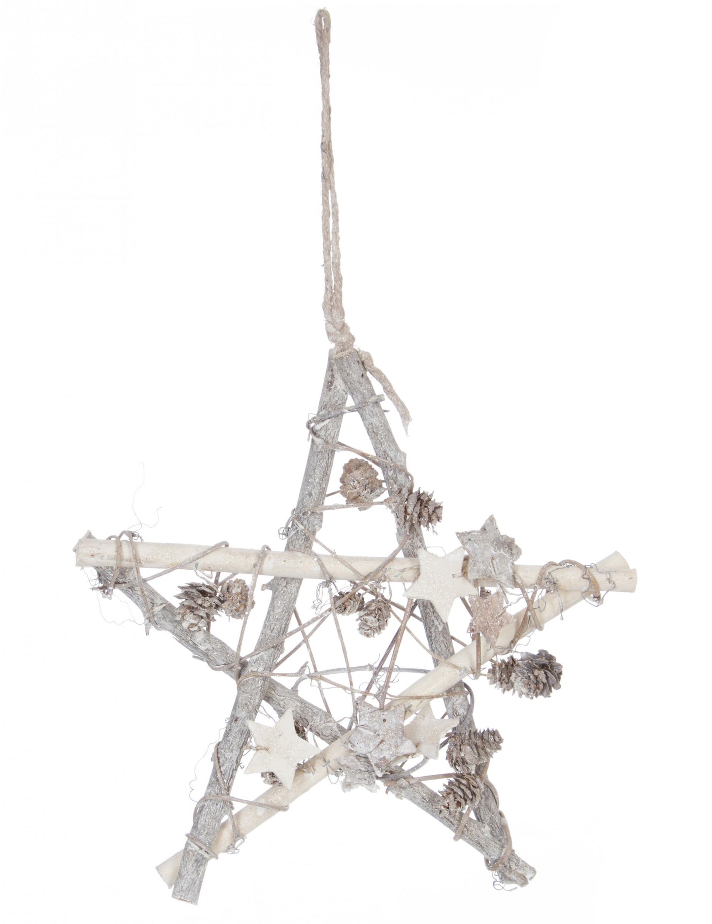 Дървена висяща декорация „Полярна звезда“ 28 cm бяло и сребристо