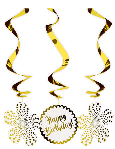 Suspensions spirales happy birthday pour anniversaire dorées luxe