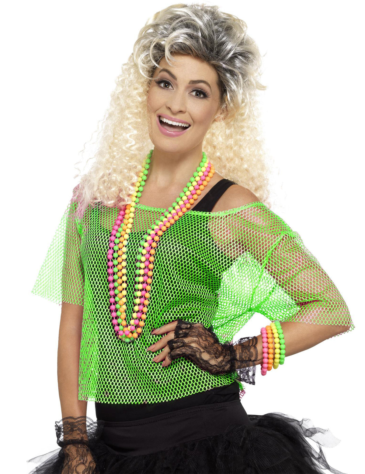 T-shirt court résille années 80 pour femme vert