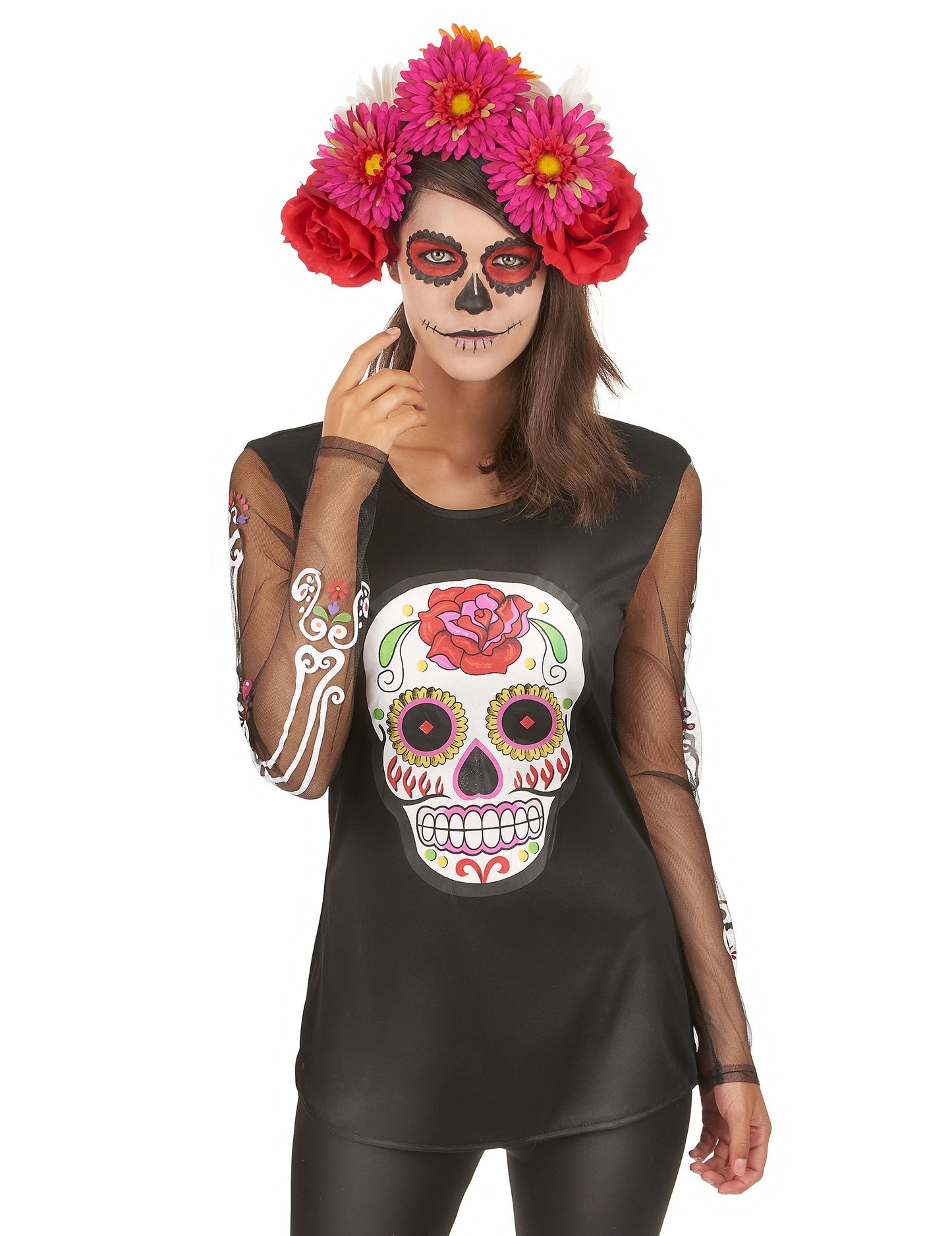 Цветна тениска на тениска Dia de los Muertos