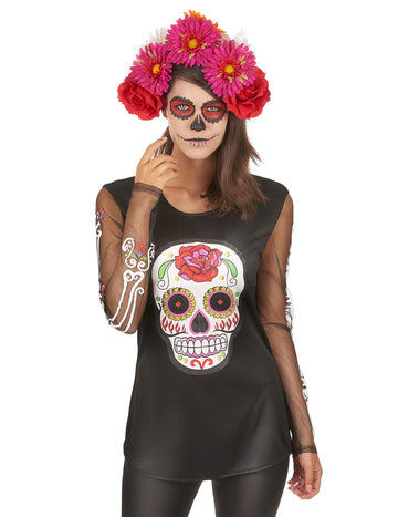 Цветна тениска на тениска Dia de los Muertos