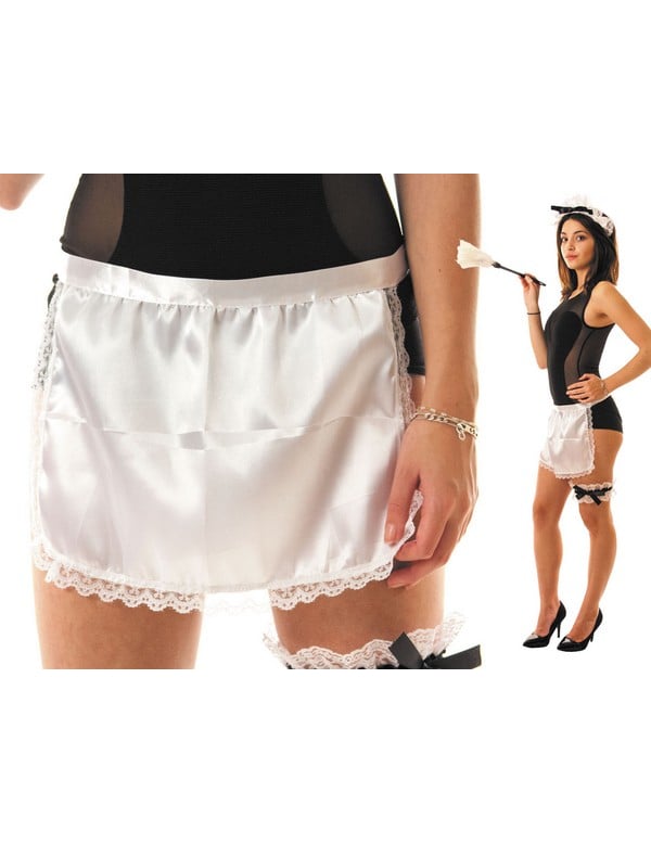 Tablier de soubrette pour femme blanc à dentelle