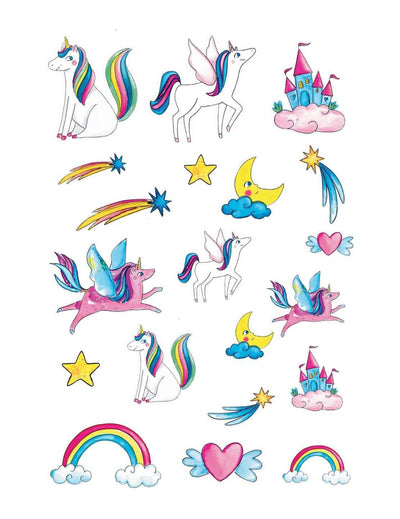 Tatouages licornes féériques pour enfant multicolores