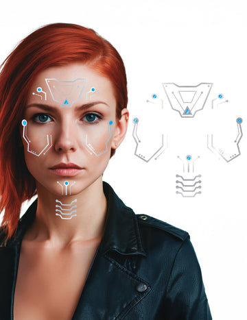 Футуристични татуировки на лицето на робот