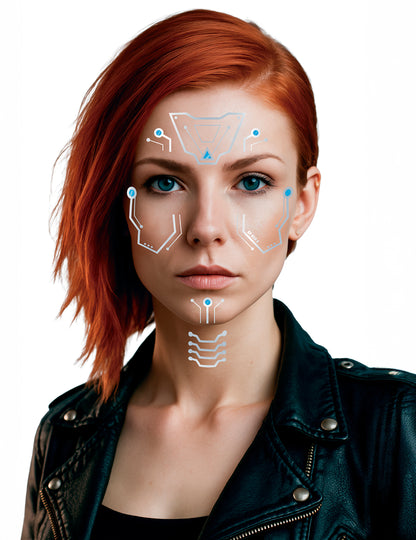 Футуристични татуировки на лицето на робот