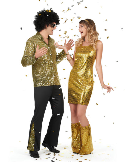 Костюм за двойка с пайети и златист цвят