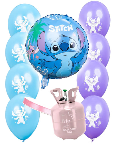 Комплект с бутилка хелий с 9 балона Stitch™ и панделка