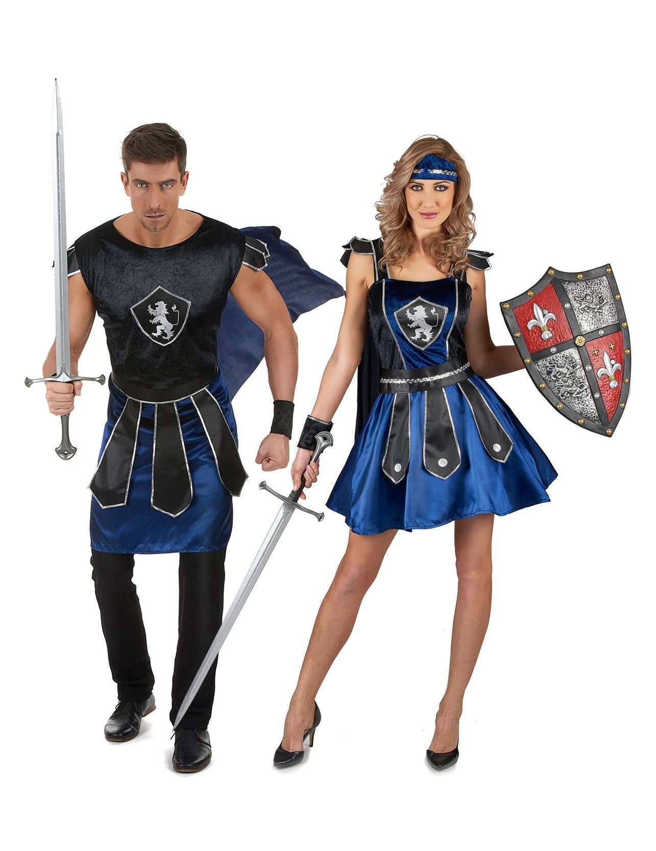 Déguisement de couple chevalier bleus adulte