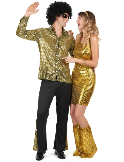 Костюм за двойка с пайети и златист цвят