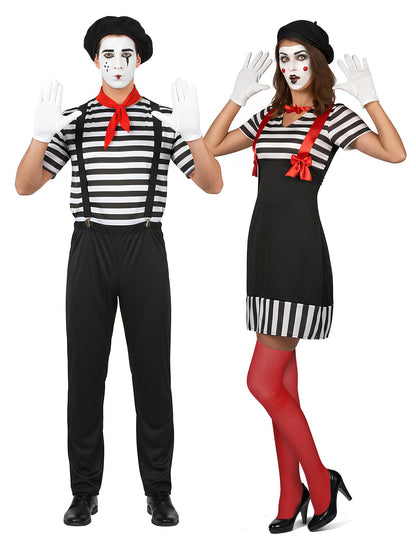 Костюм за възрастни черно-бяла мим двойка