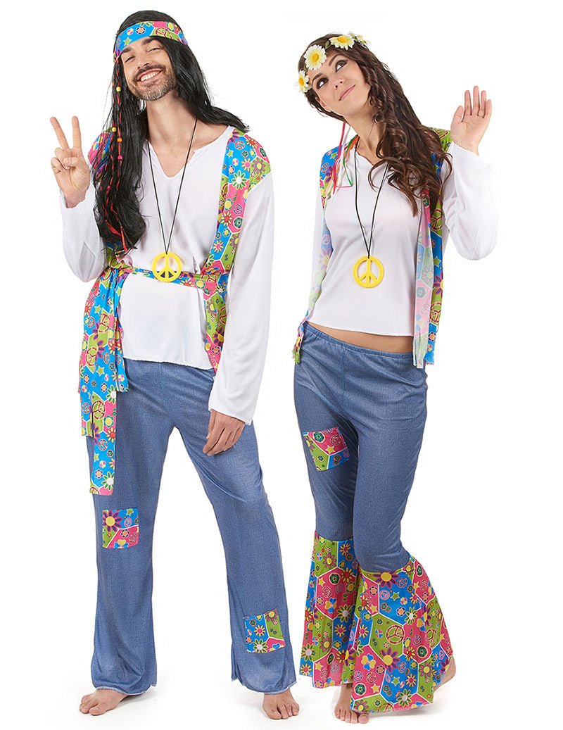 Déguisement de couple hippie coloré adulte