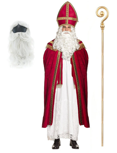 Kit déguisement Saint Nicolas avec crosse barbe et perruque adulte
