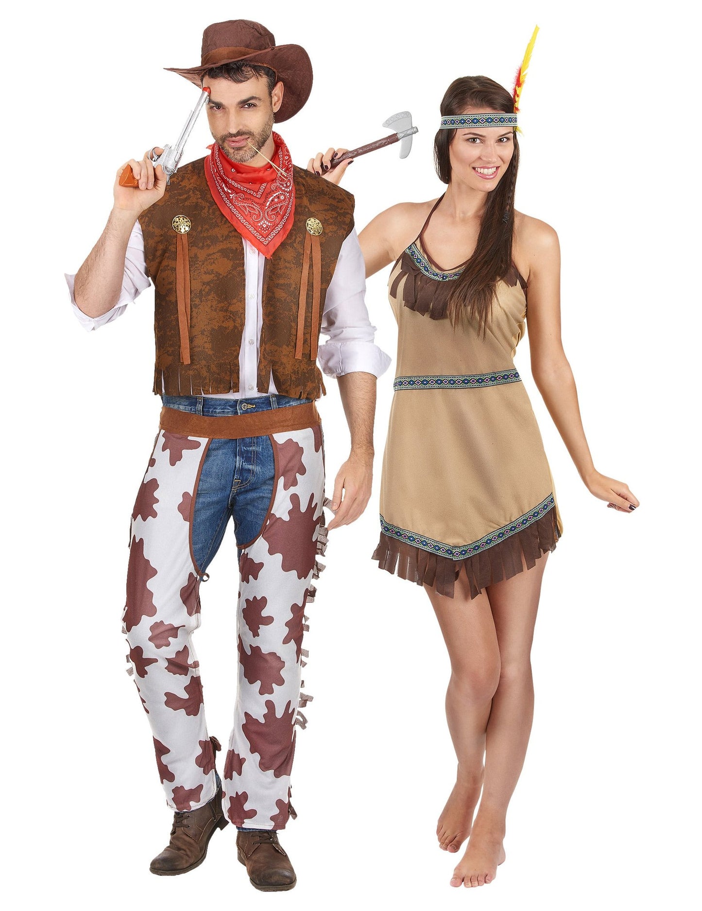 Déguisement de couple cowboy et indienne adulte