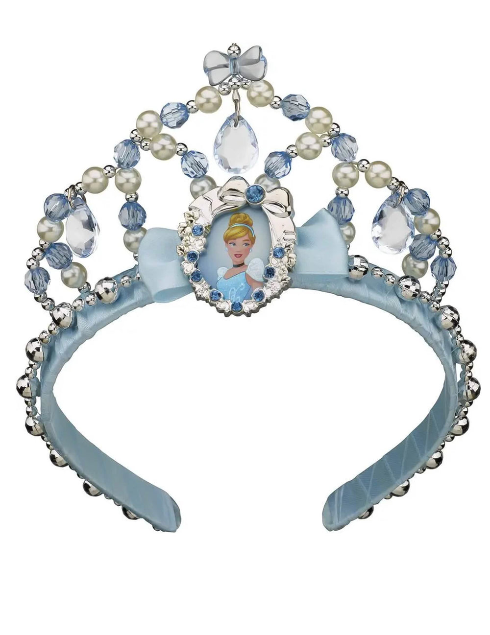 Tiare Cendrillon pour fille bleue avec perles et médaillon portrait