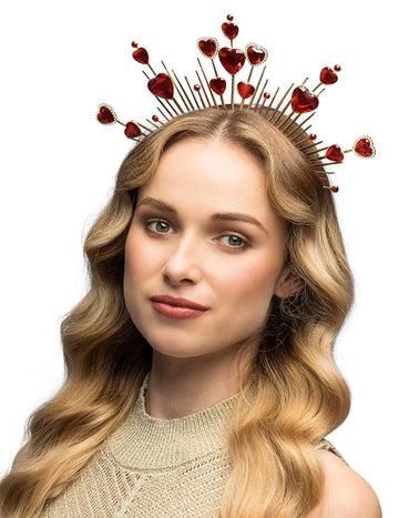 Метална тиара с червени сърца