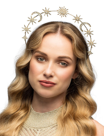 Метална тиара със слънце, луни и звезди