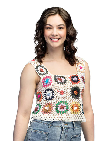 Top hippie floral en crochet adulte