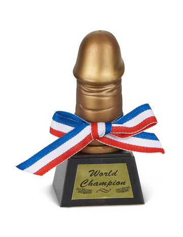 Trophée zizi d'or pour adulte doré avec ruban tricolore et socle noir