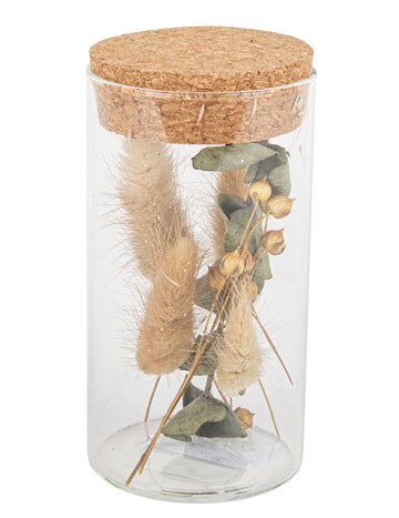 Стъклен буркан с пухчета и евкалипт 12,5 cm 