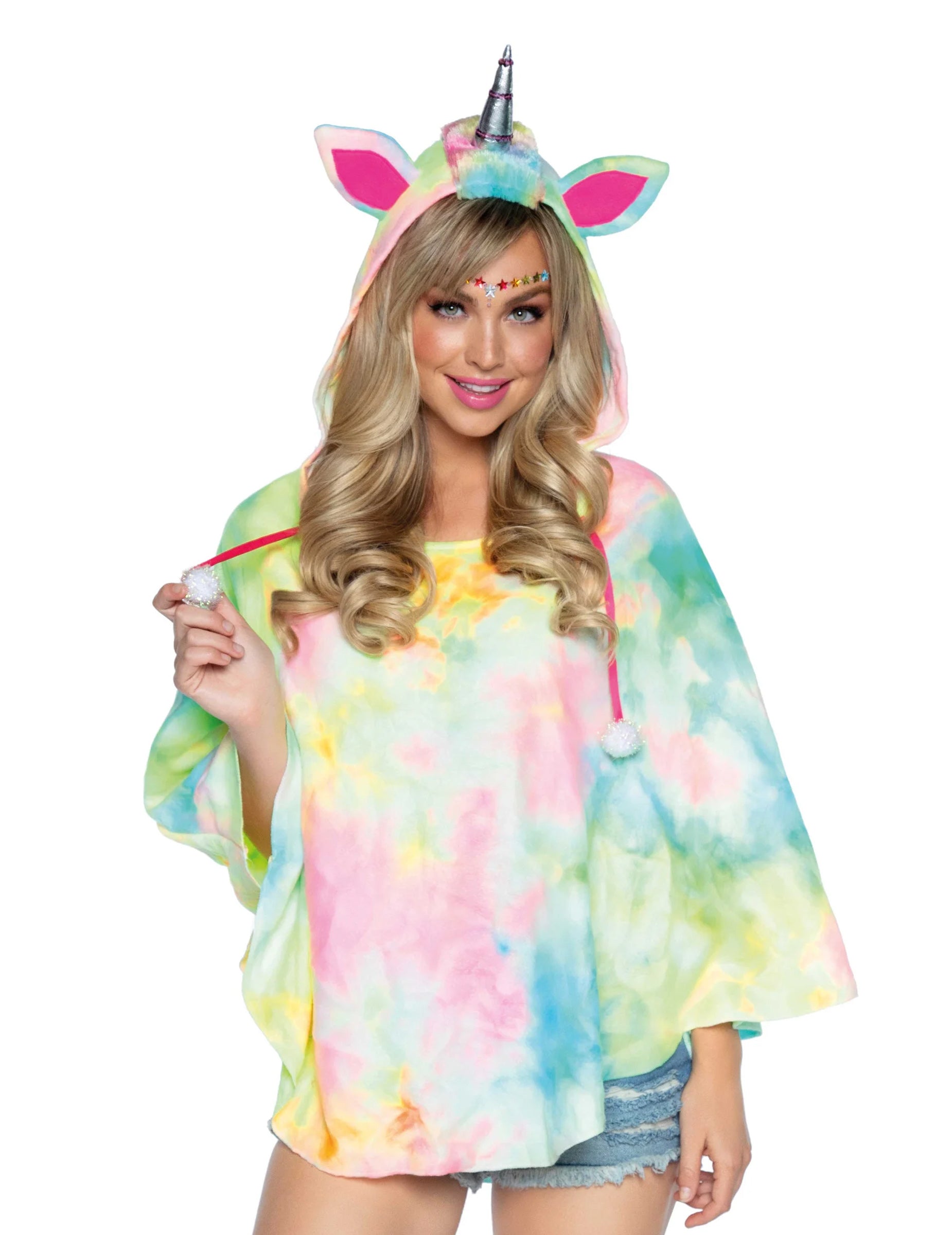 Tunique à capuche licorne pour femme multicolore pastel tie-dye