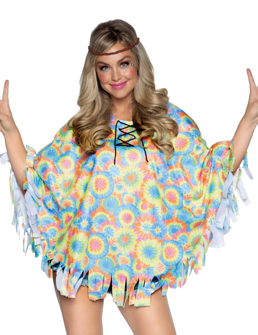 Туника с хипи лента за глава за жена многоцветно с tie-dye мотиви и ресни
