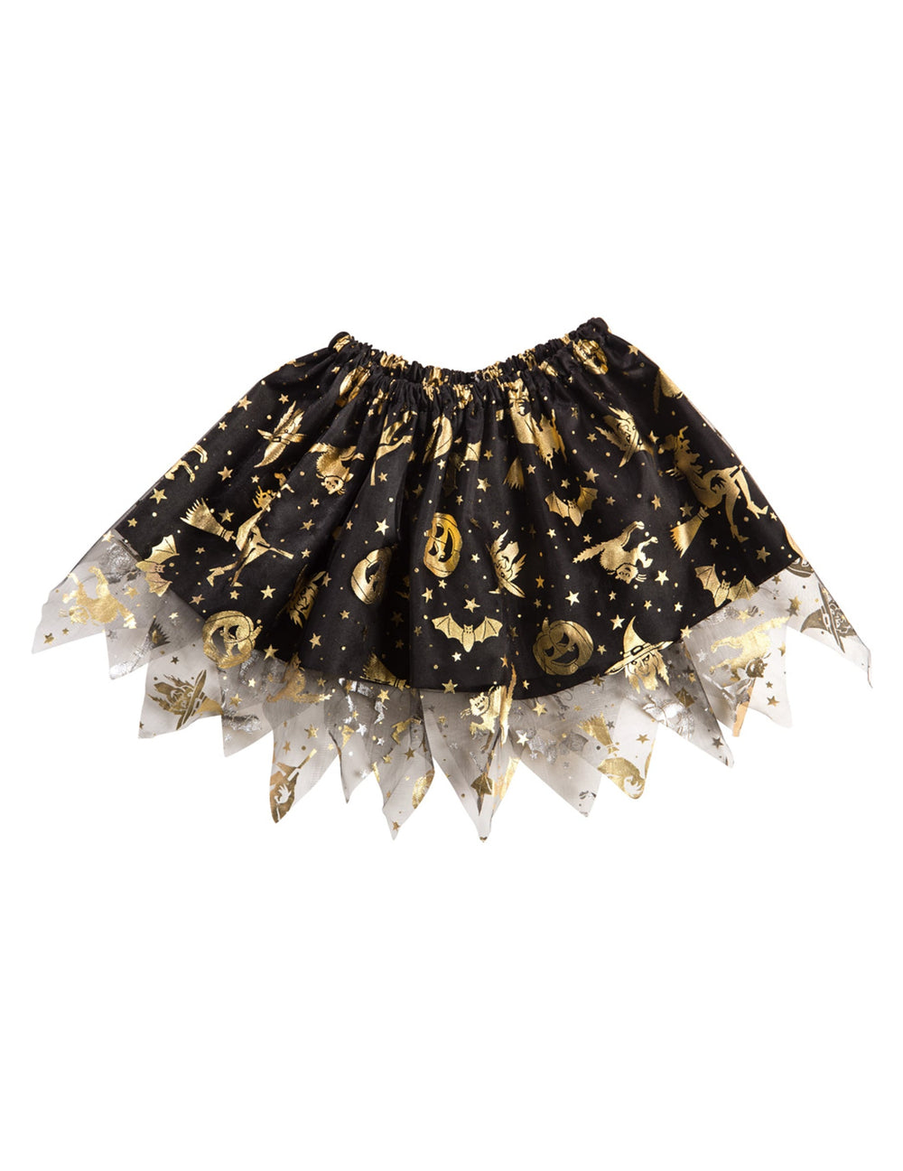 Détail des motifs dorés et du tulle du tutu halloween pour fille