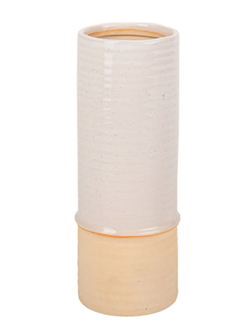 Бежова ваза с пъстри и пясъчни цветове 19 cm керамичен