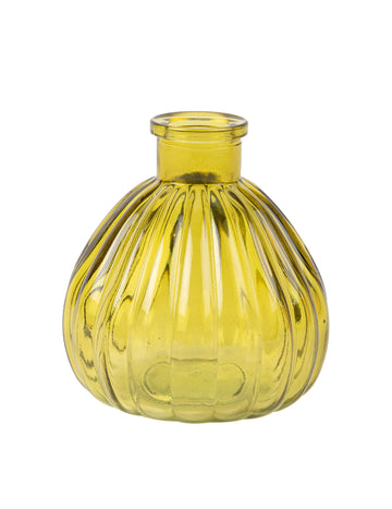 Ваза от набраздено стъкло с цвят на шамфъстък 10 cm