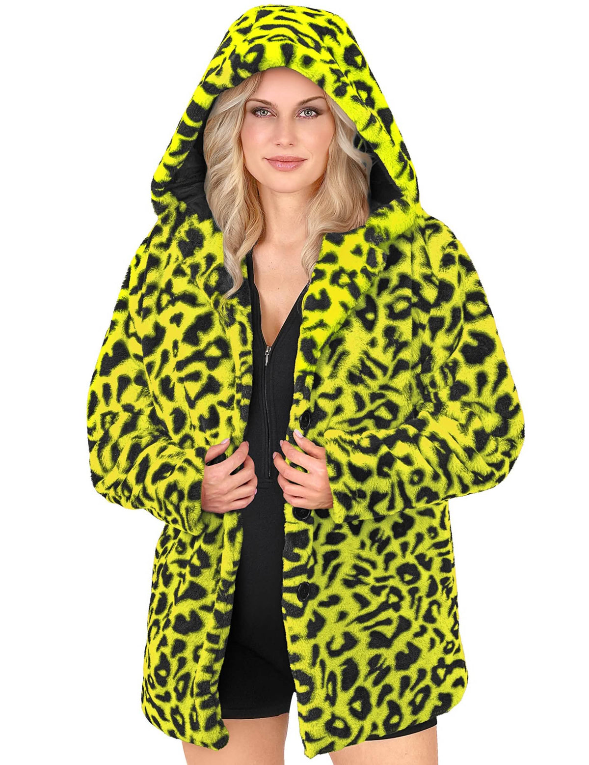 Veste à capuche léopard jaune adulte