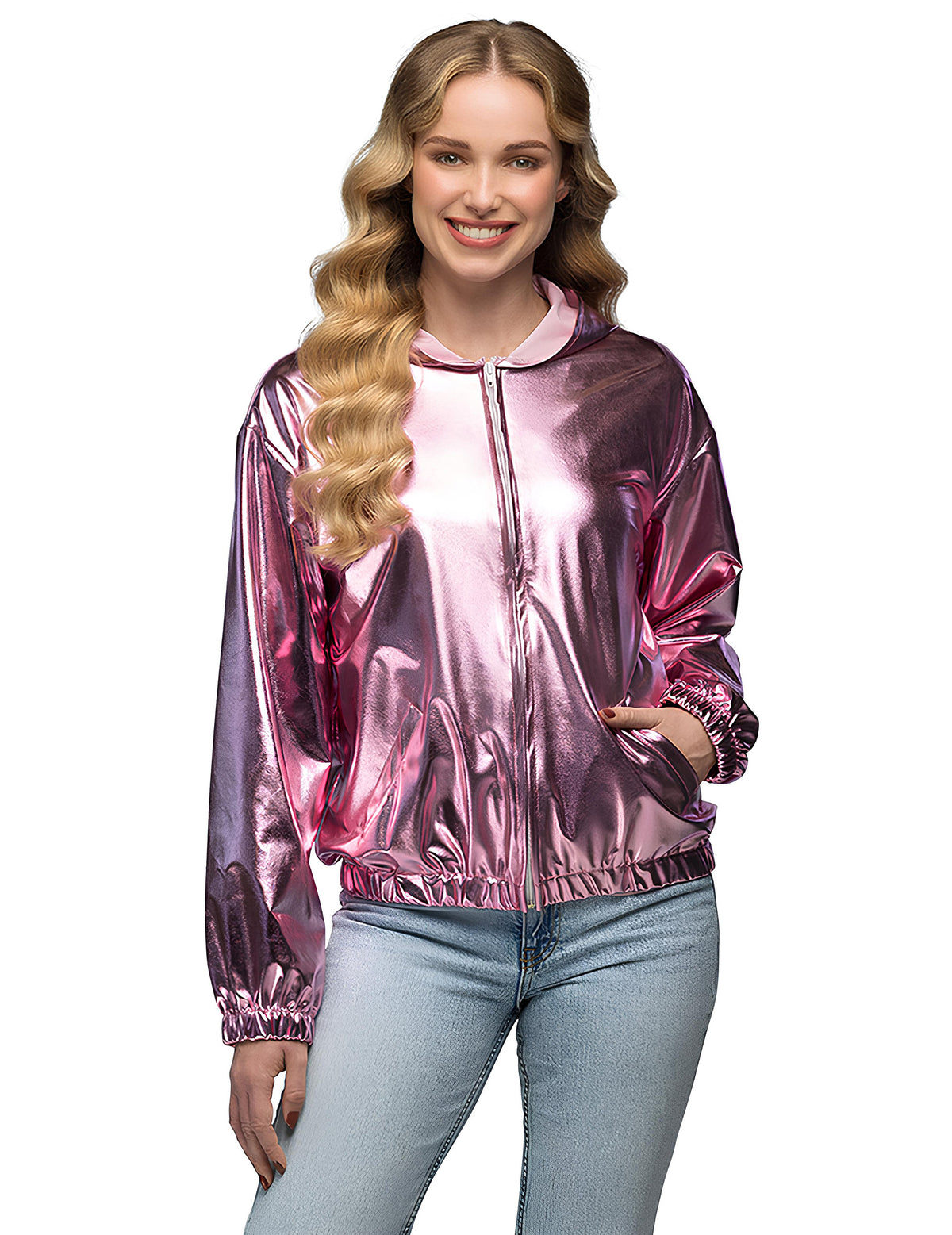 Veste à capuche rose gold pour adulte métallisée