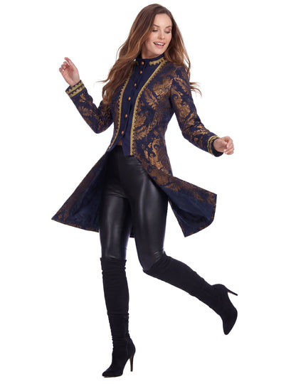 Vue en mouvement de la veste baroque brodée luxe pour femme